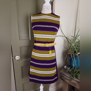 Mary Dobbs Vintage 60s Sleeveless Shift Dress Purple And Olive Small